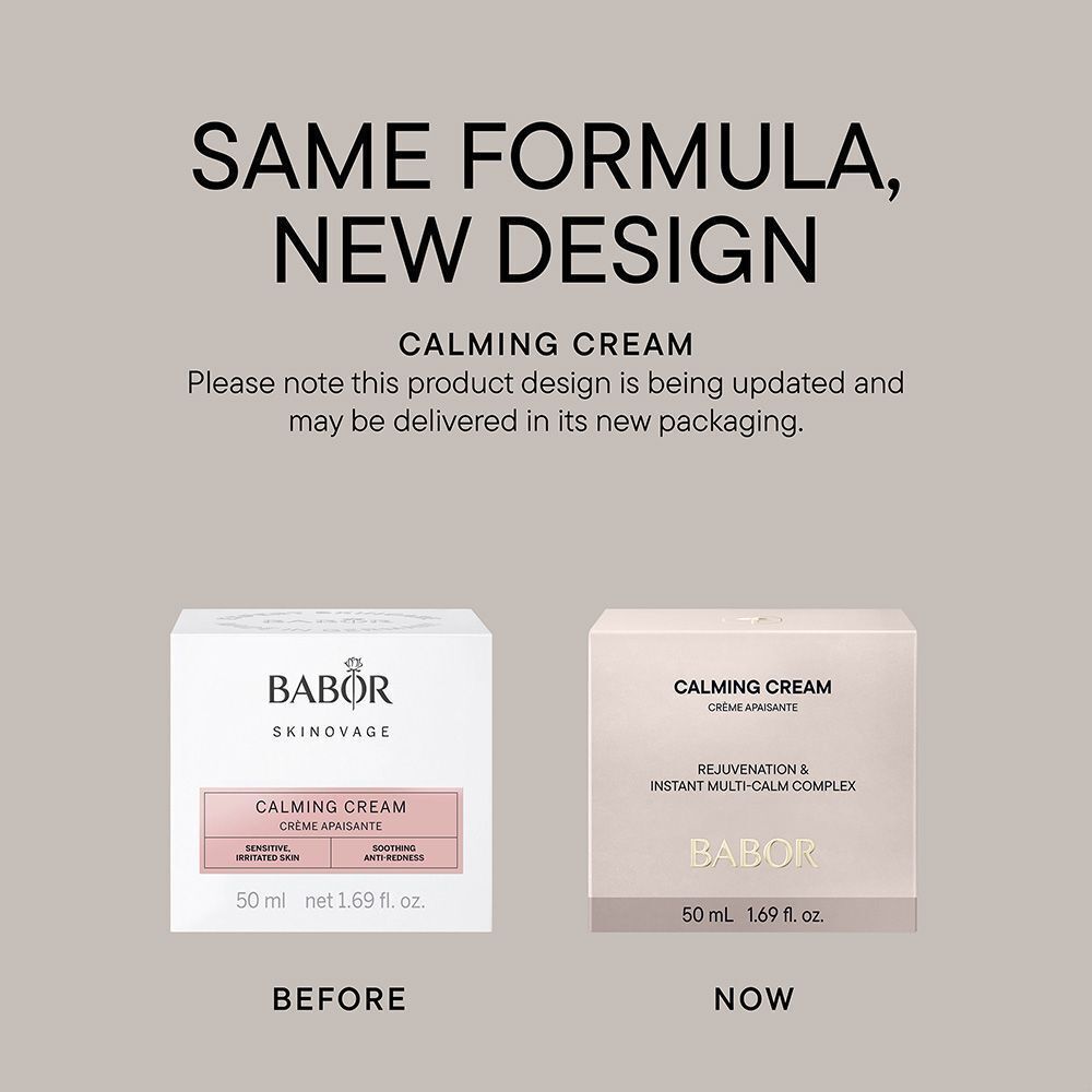 Vergelijking van Babor Skinovage Calming Cream: oude en nieuwe verpakking.