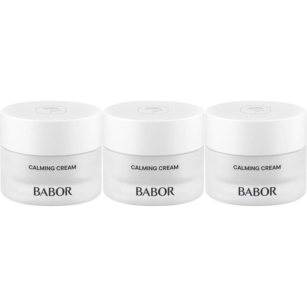 Drie Babor Calming Cream potjes naast elkaar.