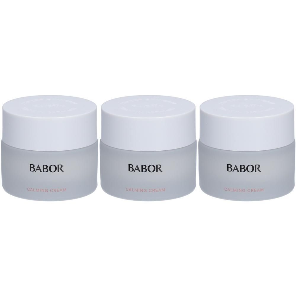 Drie Babor Calming Cream potjes naast elkaar.