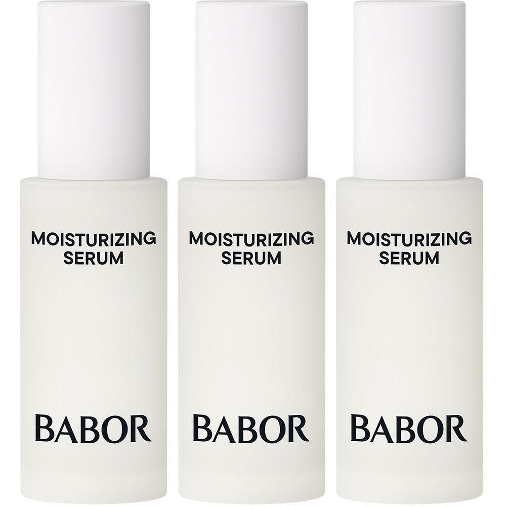 Trois flacons de Babor Moisturizing Serum côte à côte.