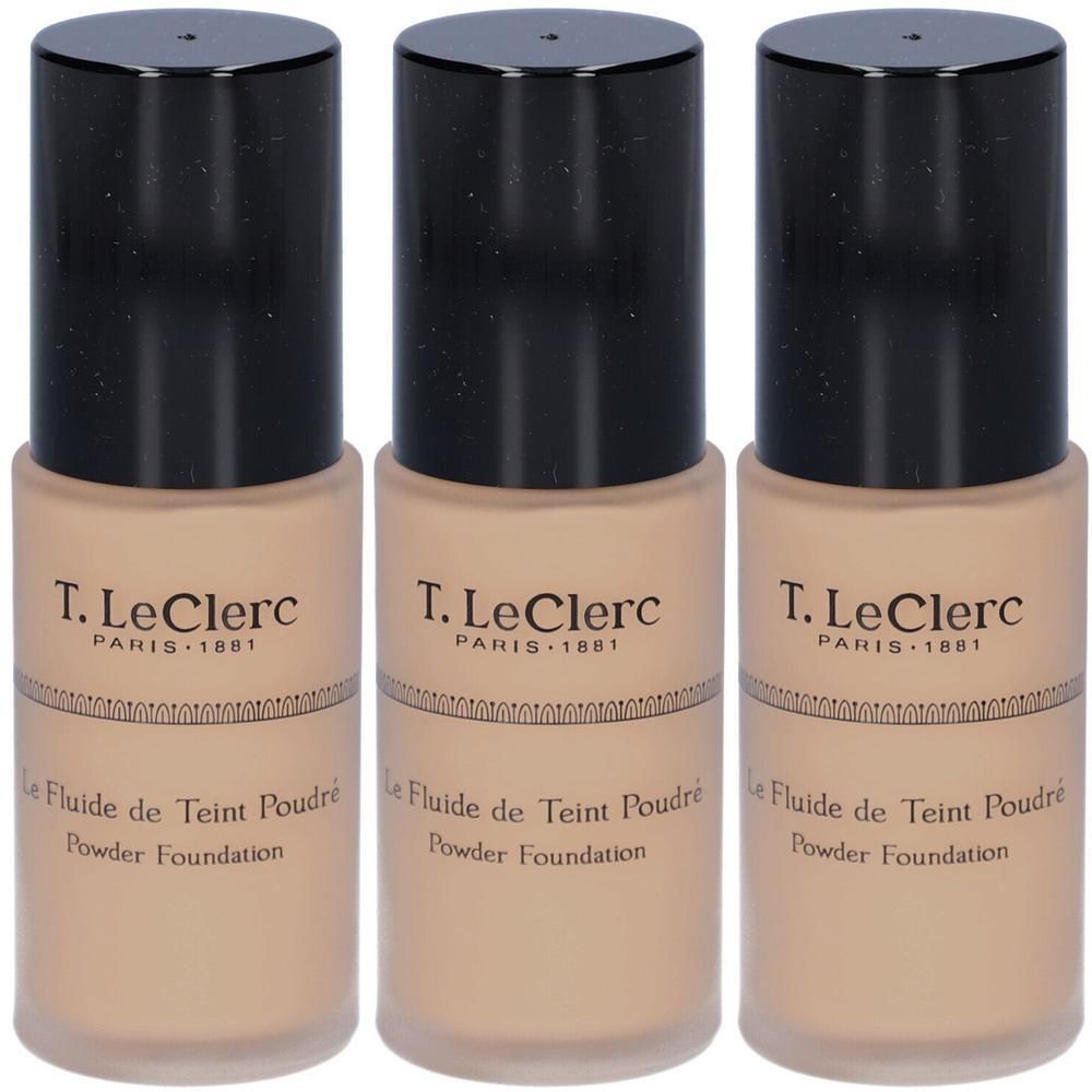 Drie flacons T. LeClerc poederfoundation in Beige Abricoté Mat.