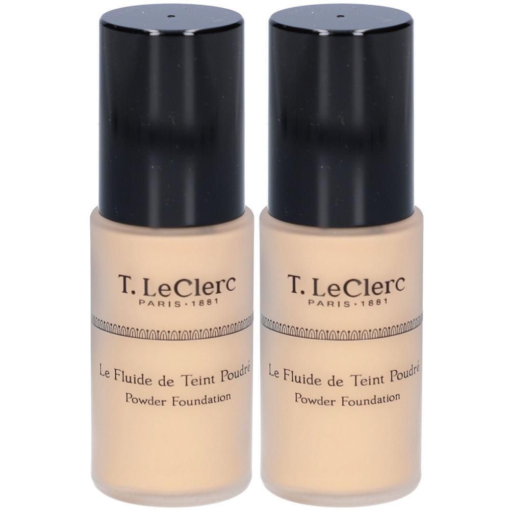 Twee flacons T. LeClerc Vloeibare Poeder Foundation, Beige Sable Mat.