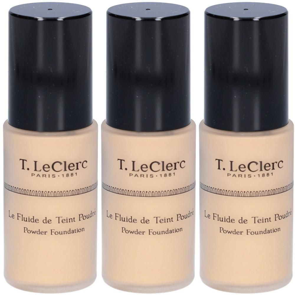 Trois flacons de fond de teint poudre T. LeClerc Beige Sable Mat.