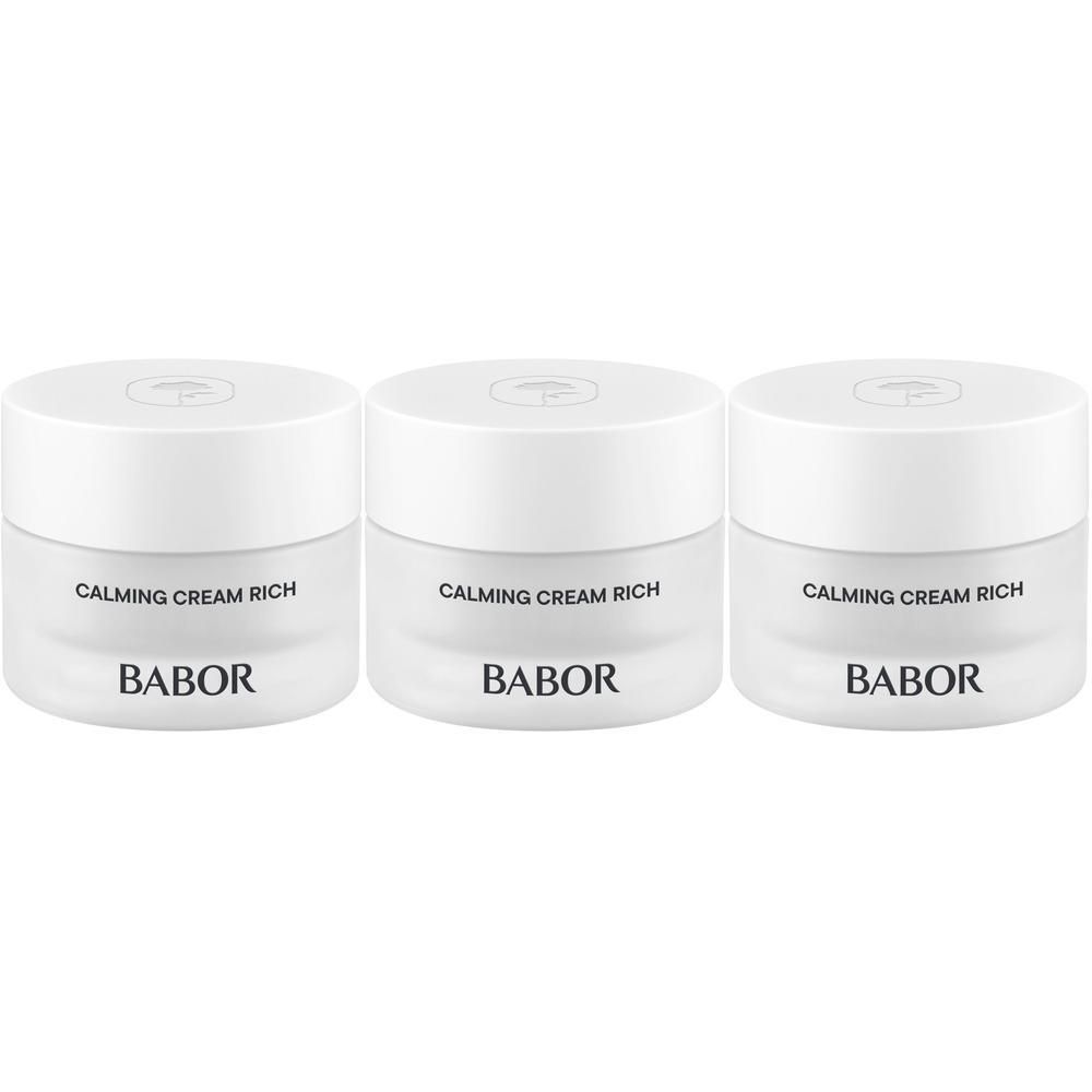 Drie potjes Babor Calming Cream Rich naast elkaar.