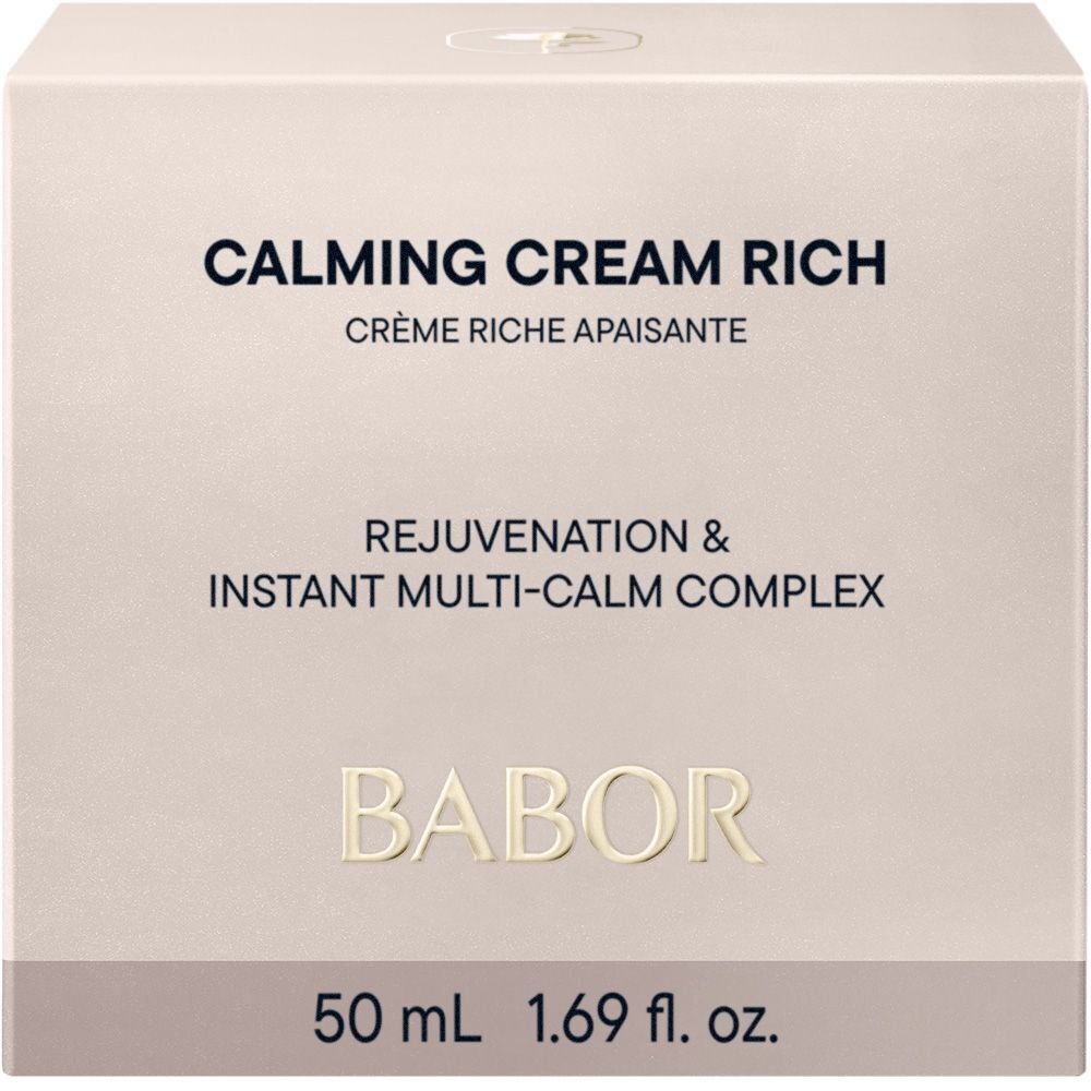 Emballage extérieur Babor Calming Cream Rich avec informations produit.