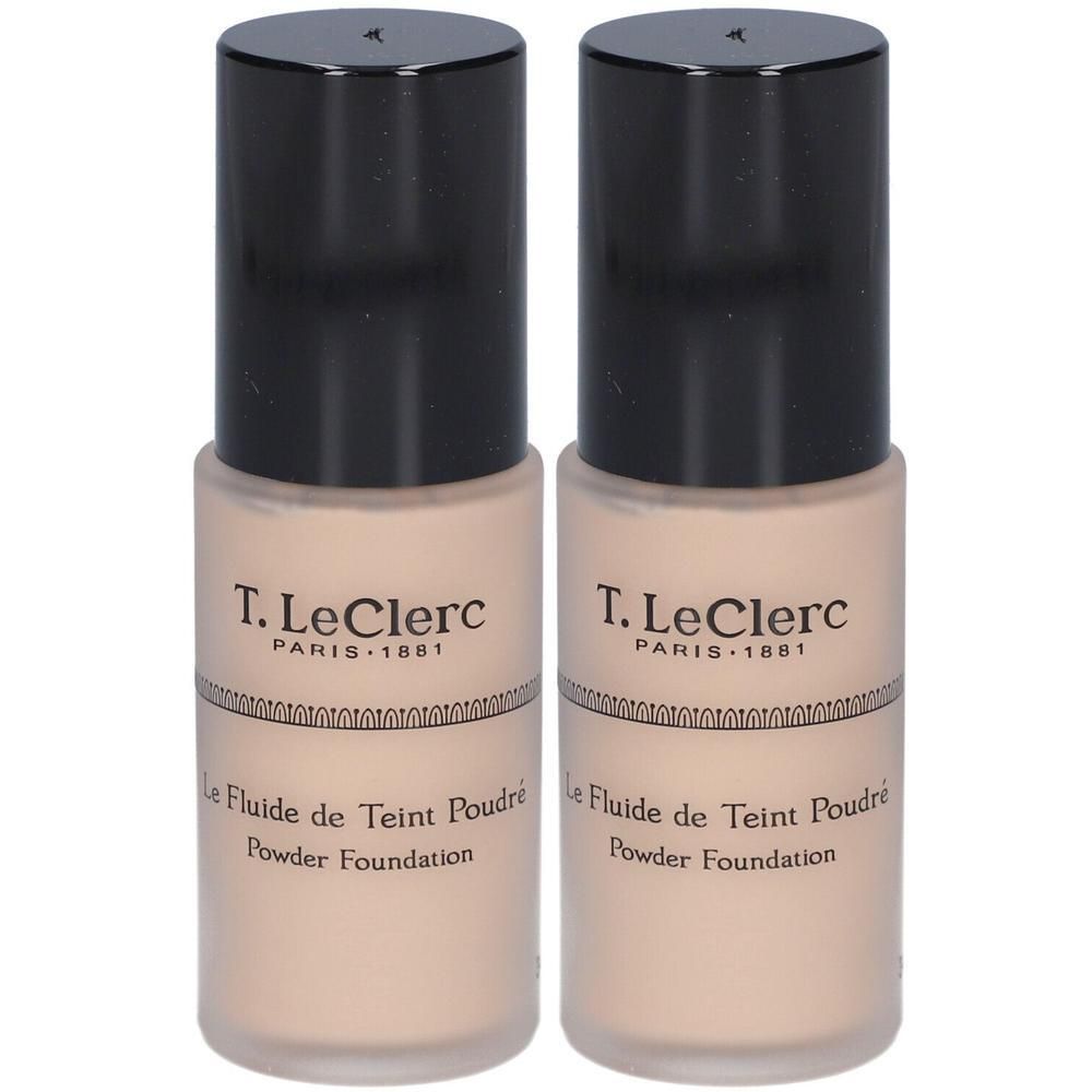 Twee flacons T. LeClerc poederfoundation, kleur 02 Clair Rosé Mat.