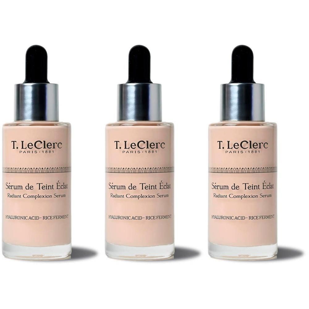 Trois flacons de T. LeClerc Sérum de Teint Éclat Anti Age, 04 Nude.