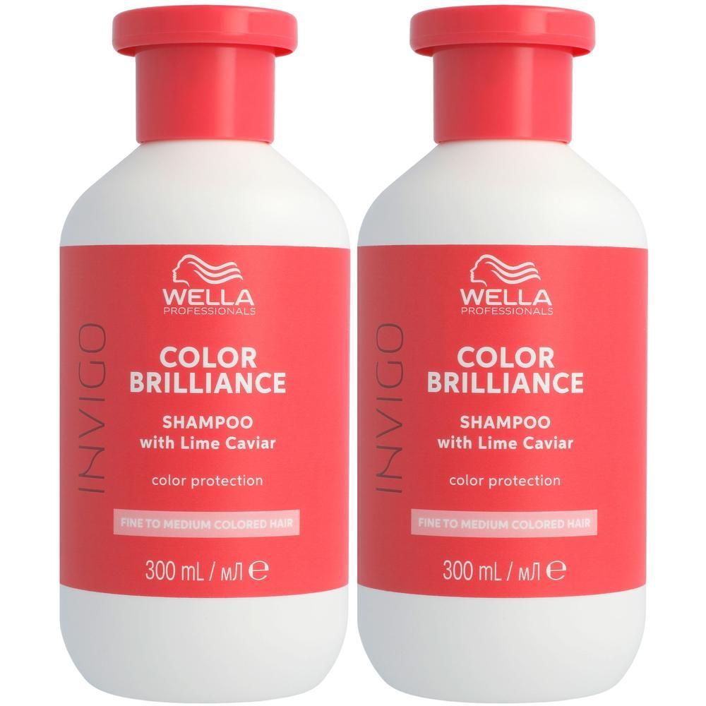 Deux bouteilles de shampoing Wella Color Brilliance pour cheveux colorés fins à moyens, 300 ml.