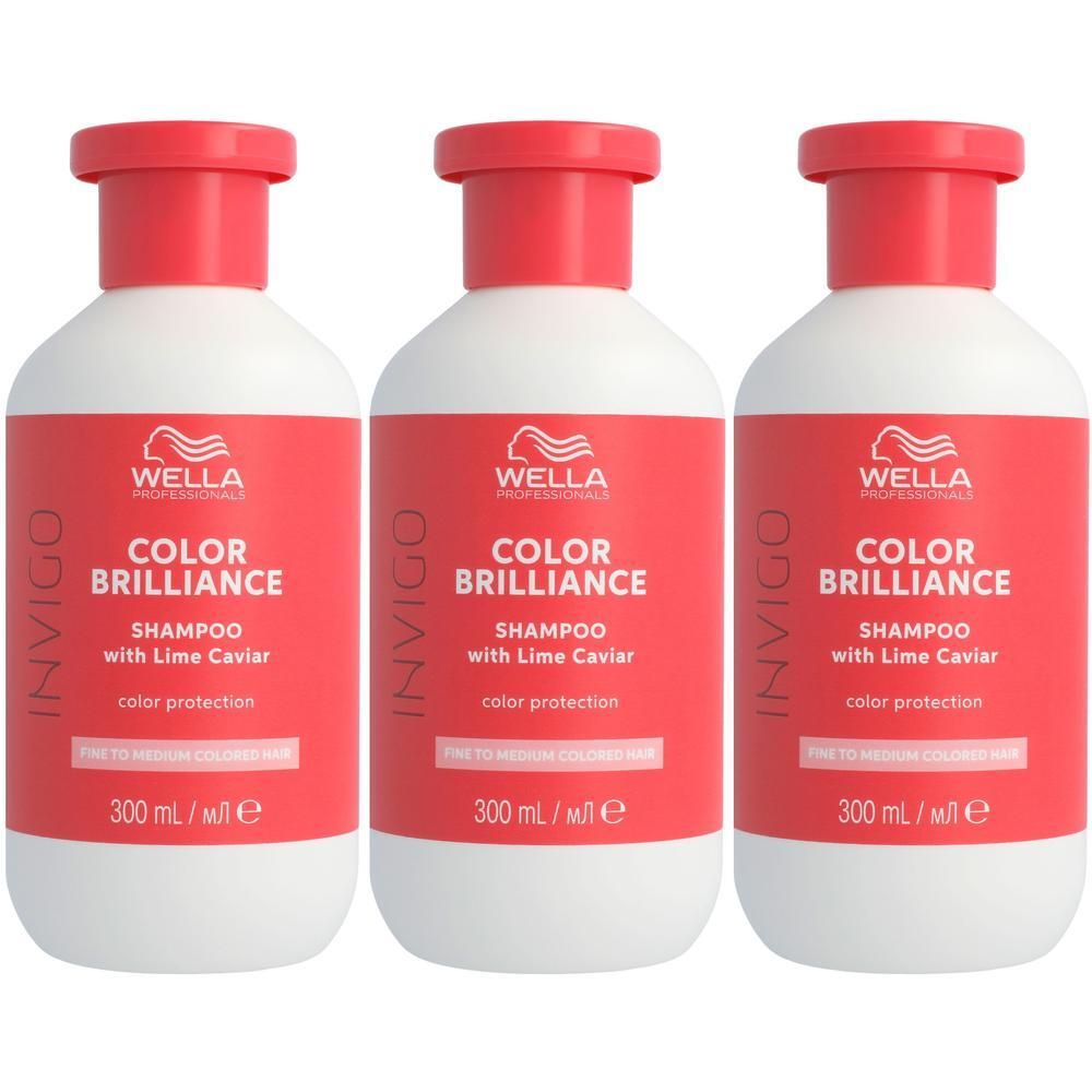 Drie flessen Wella Color Brilliance Shampoo met limoenkaviaar, 300 ml.