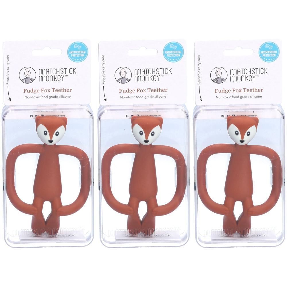 Matchstick Monkey vos bijtring van food-grade siliconen, BPA-vrij, met antibacteriële bescherming.