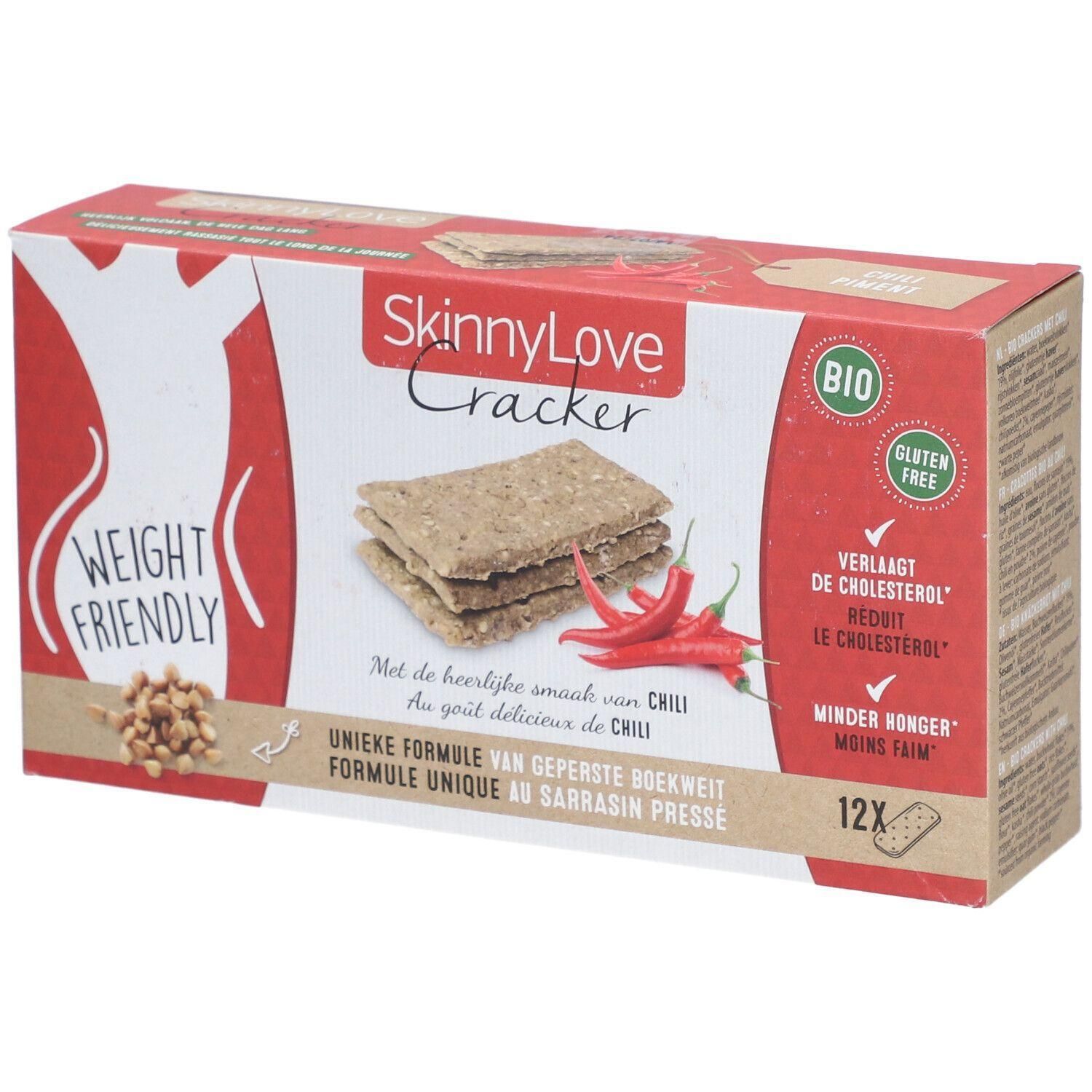 SkinnyLove Cracker Chili : Craquelins poids-plume au goût pimenté. Bio, sans gluten, sans cholestérol.