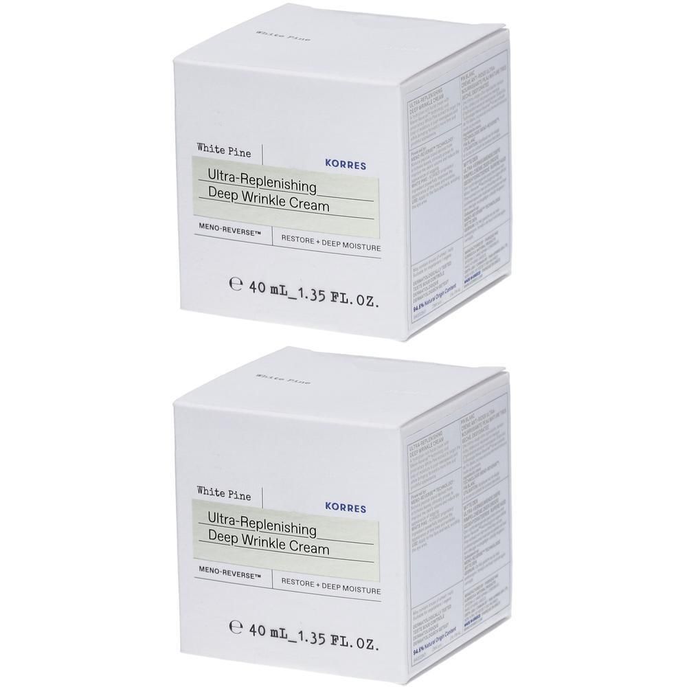 Deux boîtes blanches Korres Pin Blanc Ultra-Replenishing Deep Wrinkle Cream, 40ml.