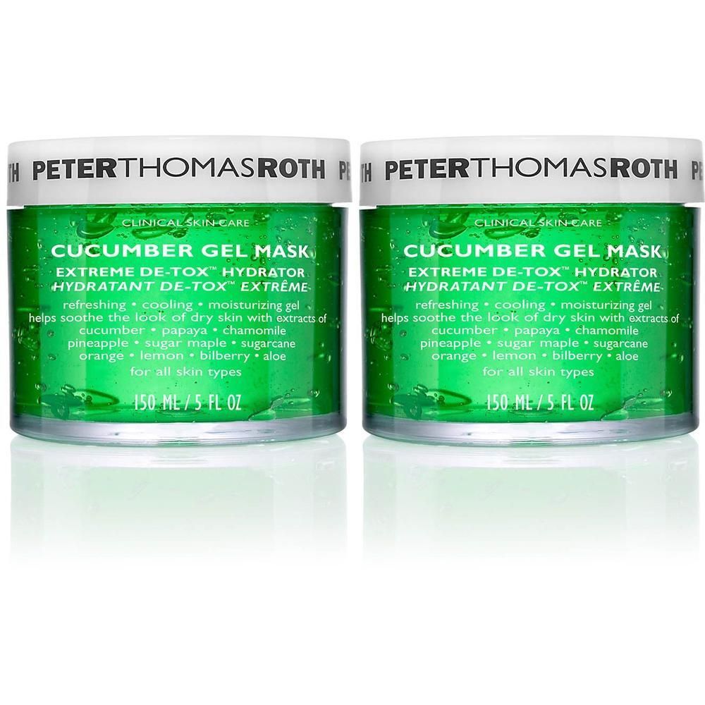 Deux pots de Peter Thomas Roth Cucumber Gel Mask côte à côte.