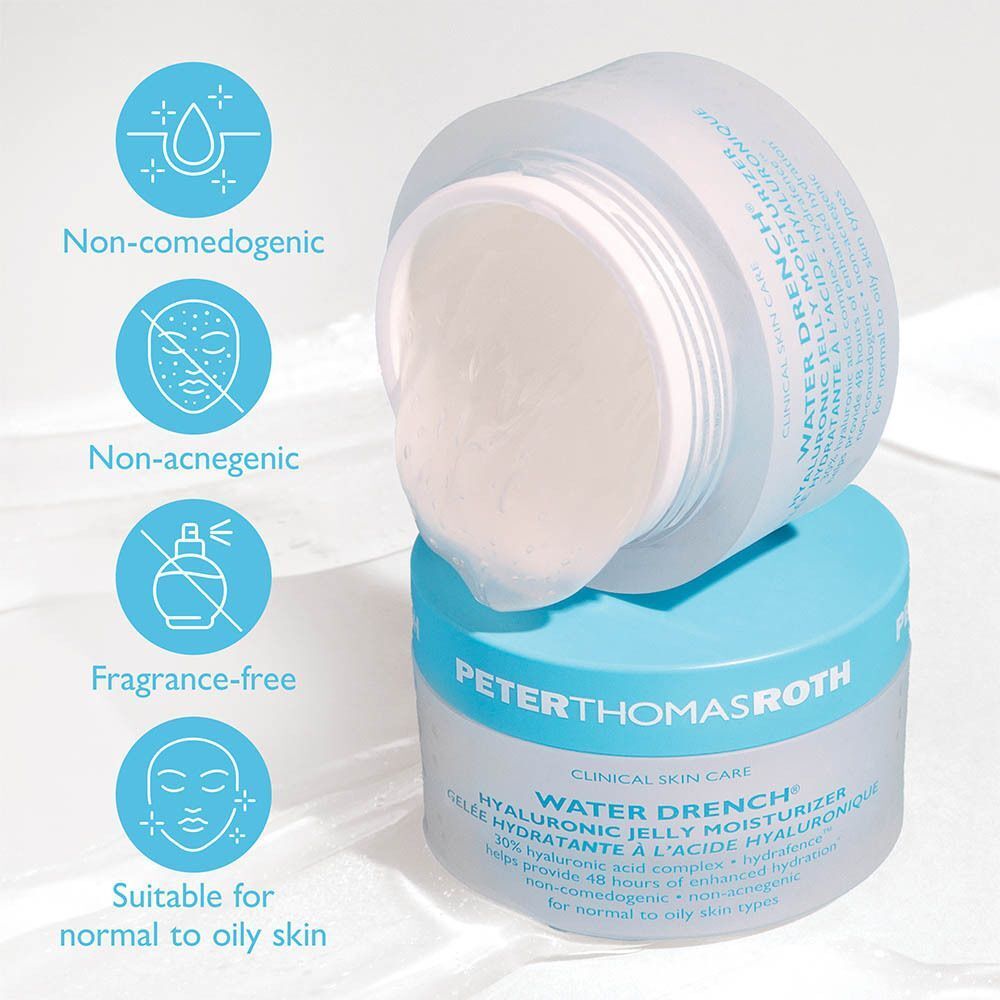 Pot Peter Thomas Roth Water Drench Hyaluronic Jelly Moisturizer met iconen Niet-comedogeen, Niet-acnegeen, Geurvrij.