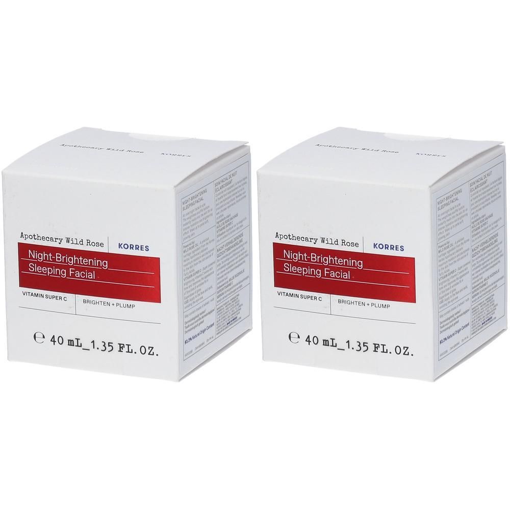 Twee dozen Korres Nacht-Oplichtende Gezichtscrème, elk 40 ml.