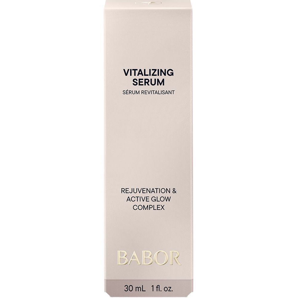 Babor Vitalizing Serum verpakking, 30 ml, met tekst 'Rejuvenation & Active Glow Complex'.