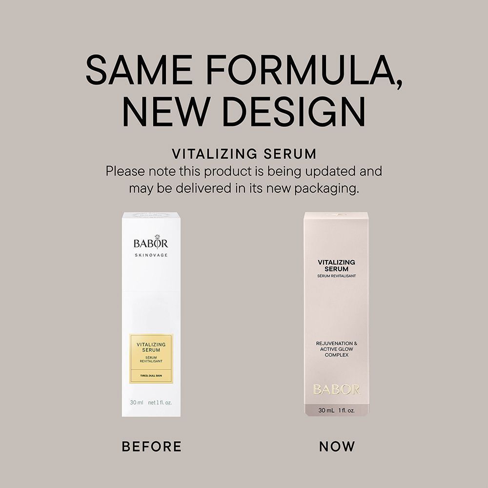 Comparaison des anciens et nouveaux emballages Babor Vitalizing Serum.