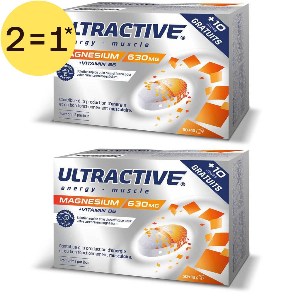 Twee pakken Ultractive Magnesium + Vitamine B6, 2=1 aanbieding.