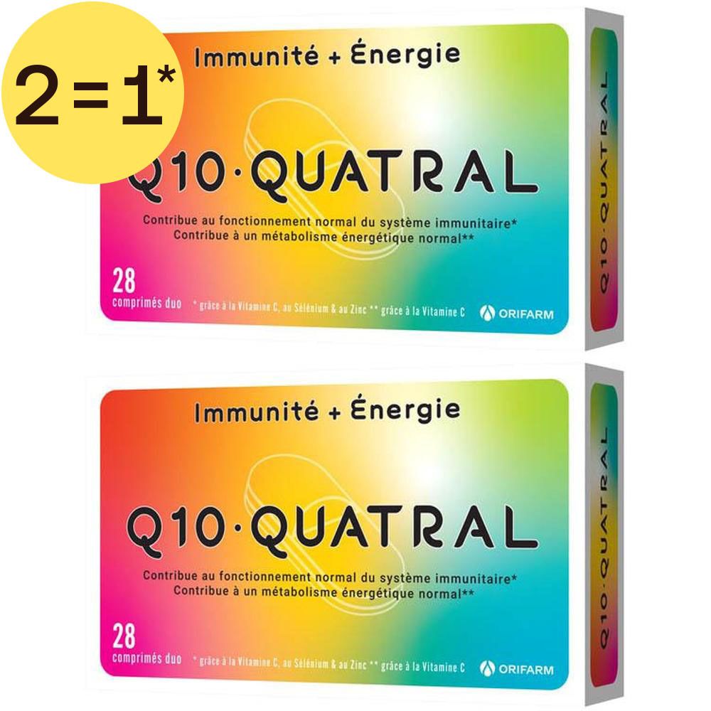 Deux boîtes de Q10 Quatral Immunité + Énergie, 28 comprimés par boîte.