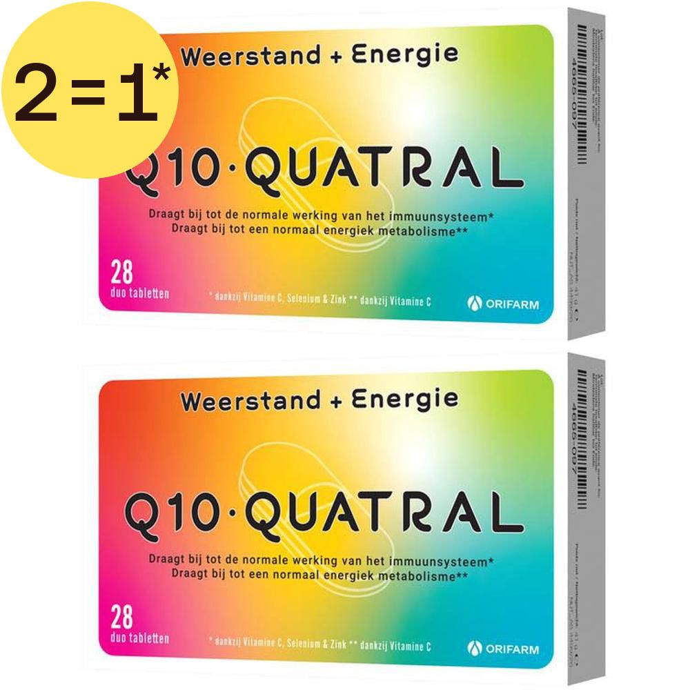 Twee verpakkingen Q10 Quatral Weerstand + Energie, 28 tabletten per verpakking.