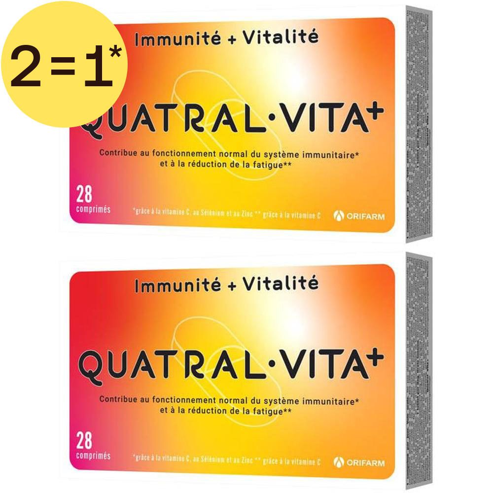 Deux boîtes de Quatral Vita+ Immunité + Vitalité, 28 comprimés par boîte.