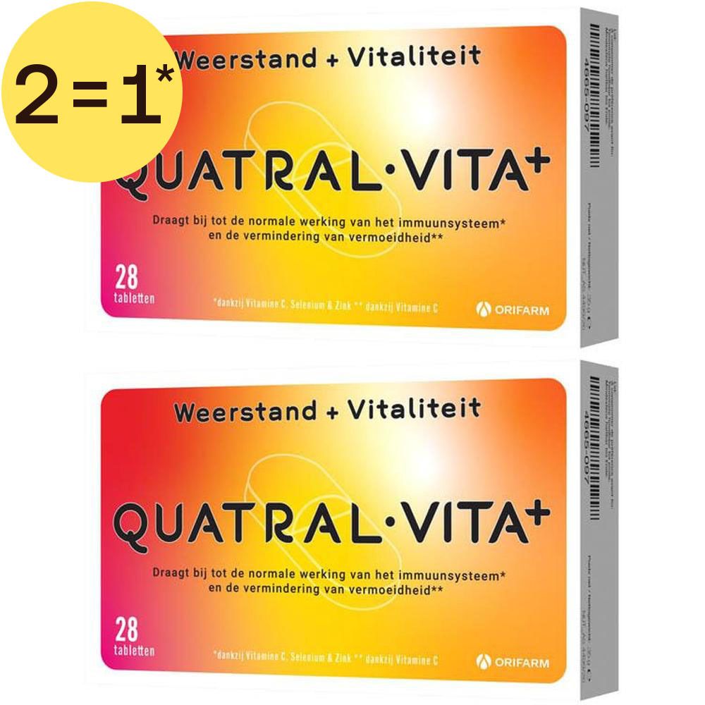Twee verpakkingen Quatral Vita+ Weerstand + Vitaliteit, 28 tabletten per verpakking.