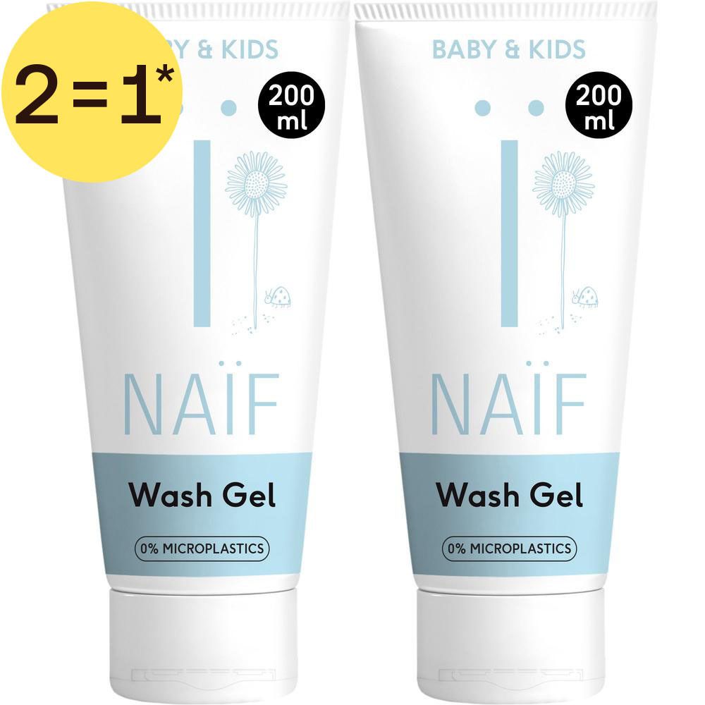 Twee tubes Naïf Wasgel voor baby en kind, elk 200 ml.