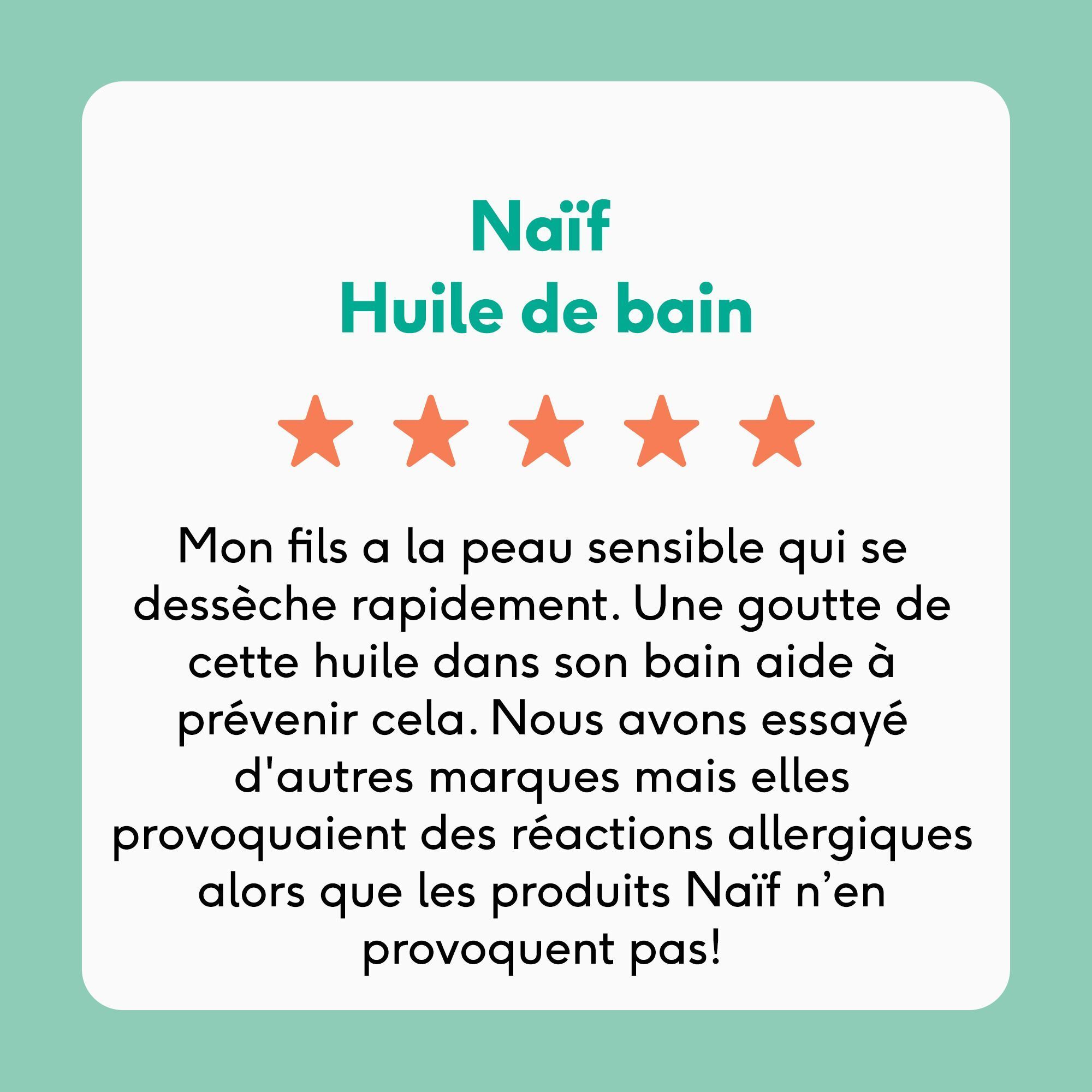 Avis client pour l'huile de bain Naïf avec une note de 5 étoiles.