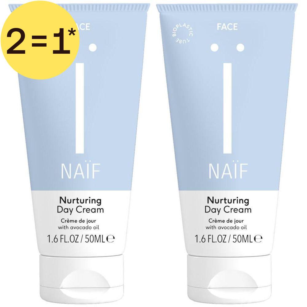 Twee tubes Naïf Nurturing Day Cream, 50ml. 2=1 aanbieding.