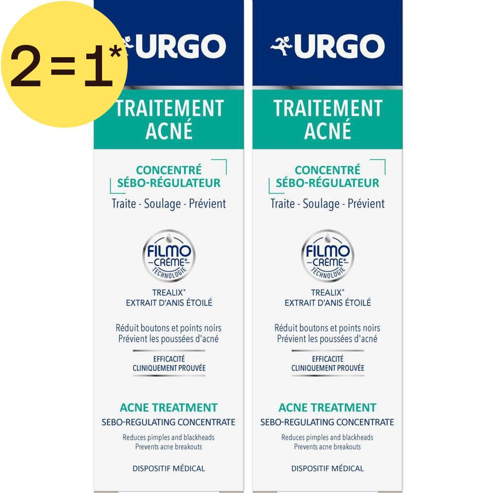 Twee URGO Acné Behandeling Concentraat Sebo-Regulerend verpakkingen.