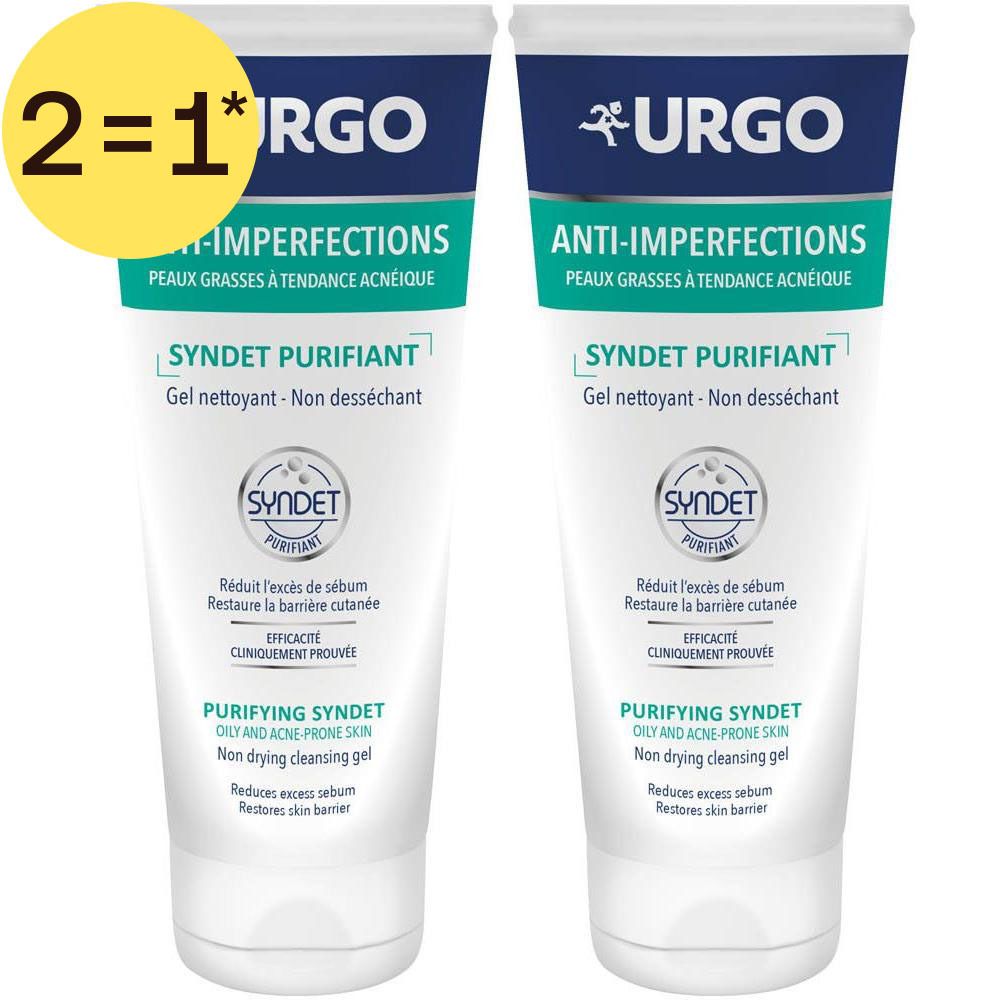 Deux tubes de Urgo Anti-Imperfections Syndet Purifiant, gel nettoyant.
