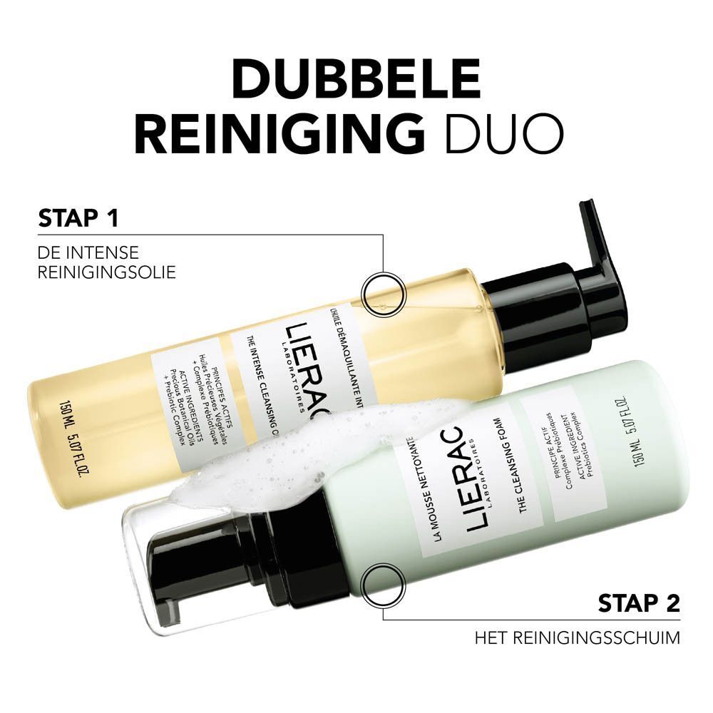 Lierac L’Huile Démaquillante Intense en Lierac La Mousse Nettoyante voor dubbele reiniging.