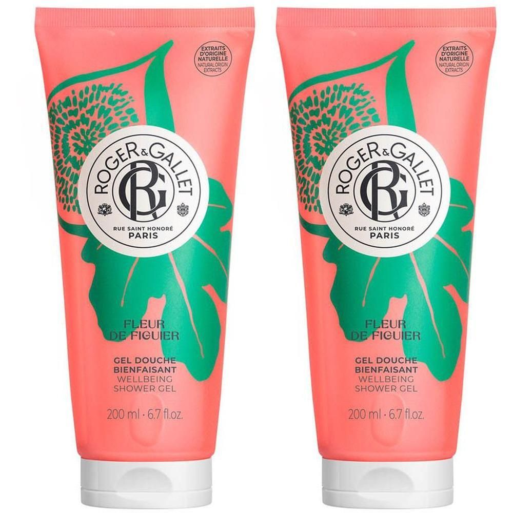 Deux tubes de gel douche Roger & Gallet Fleur de Figuier, 200ml.