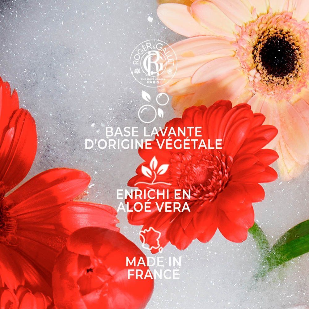 Gel douche Roger & Gallet: base lavante végétale, enrichi en Aloe Vera. Fabriqué en France.