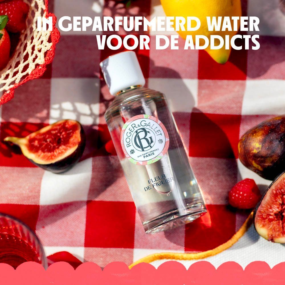 Roze bord met frambozen en madeliefjes, opschrift "Sensuel & Gourmand".