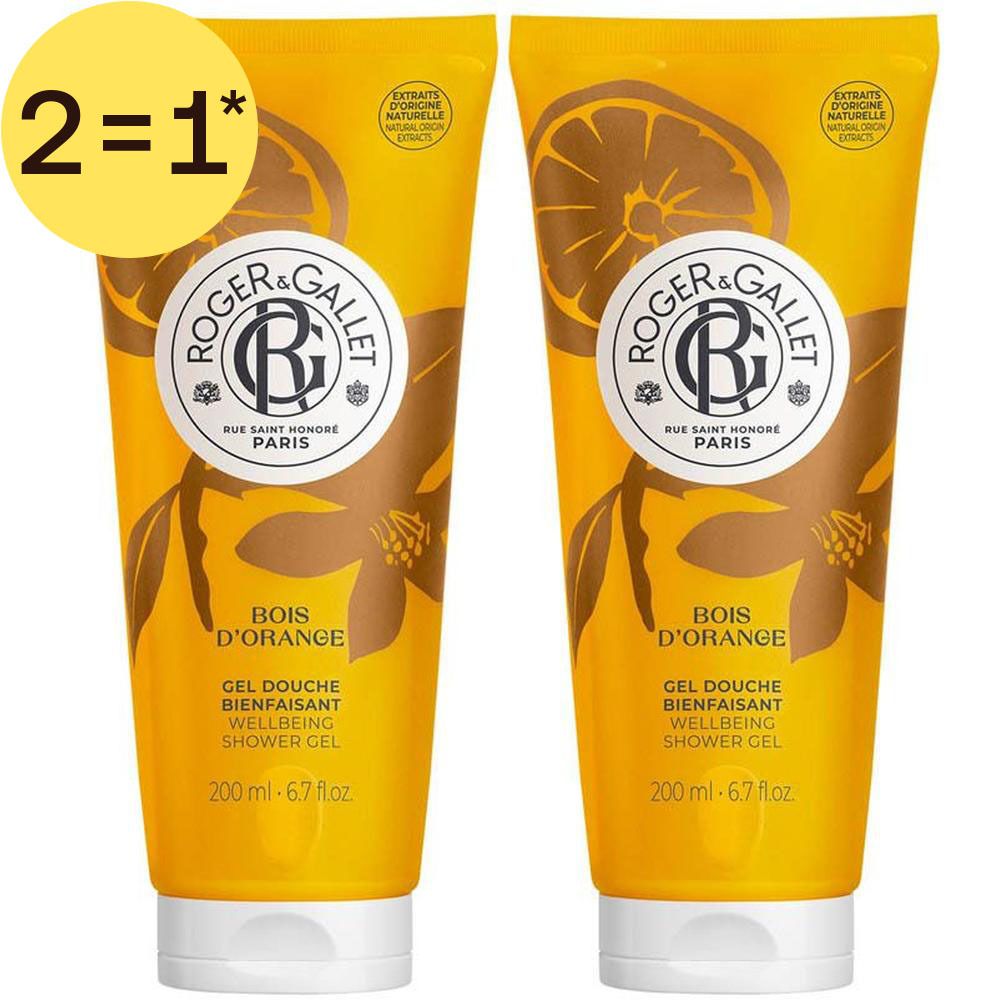 Deux tubes de gel douche Roger & Gallet Bois d'Orange, 200ml.