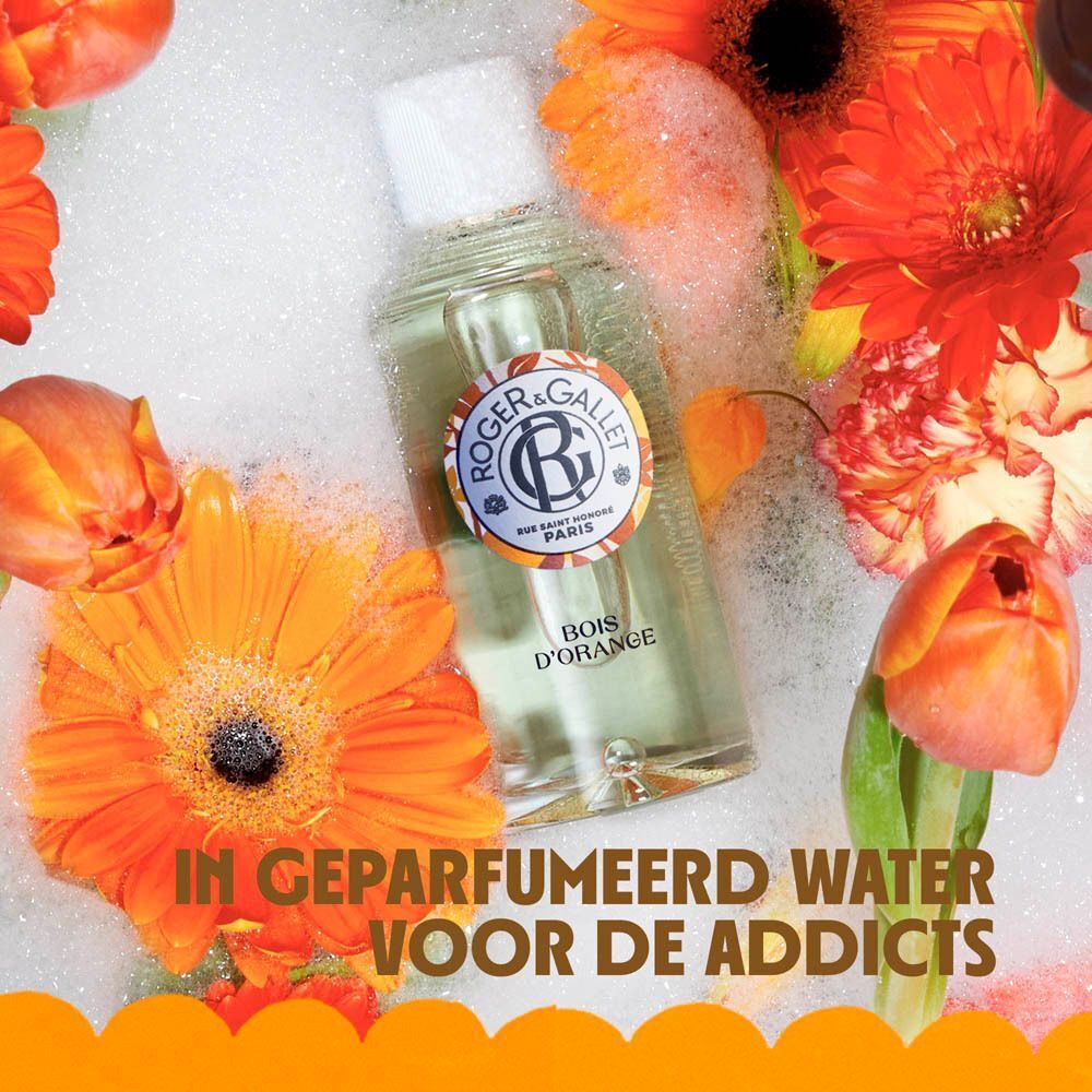 Grapefruit en roze bloemen, Roger & Gallet logo, geurnoten: Vijg, Muskus, Grapefruit.