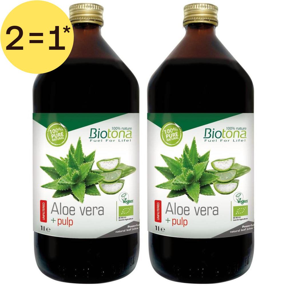 Twee flessen Biotona Aloe Vera Sap met Pulp, 1 liter.