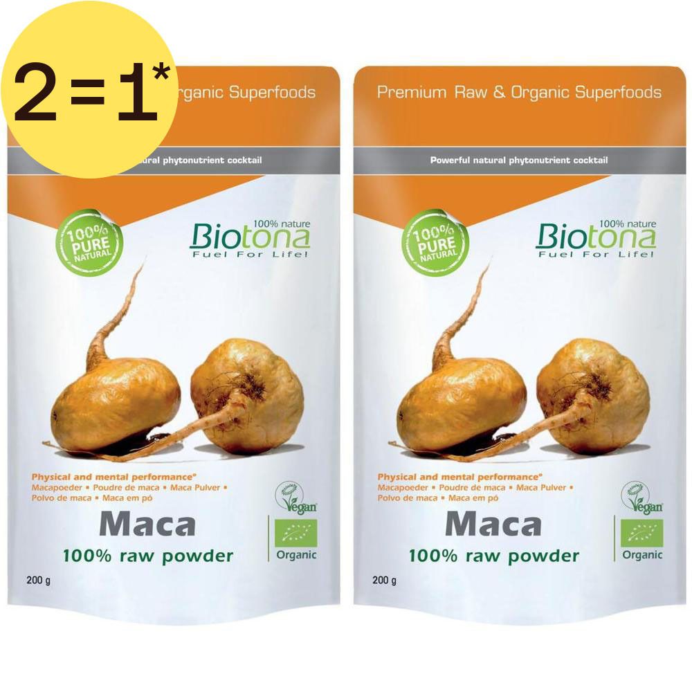 Twee pakken Biotona Bio Macapoeder, 100% rauw, 200g.