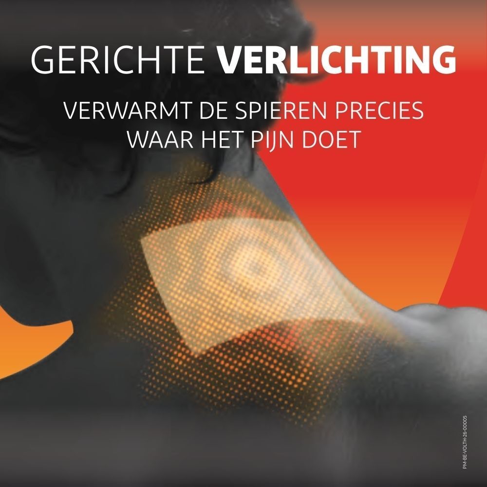 Warmtepleister VoltaHeat aangebracht op de nek voor gerichte pijnverlichting.
