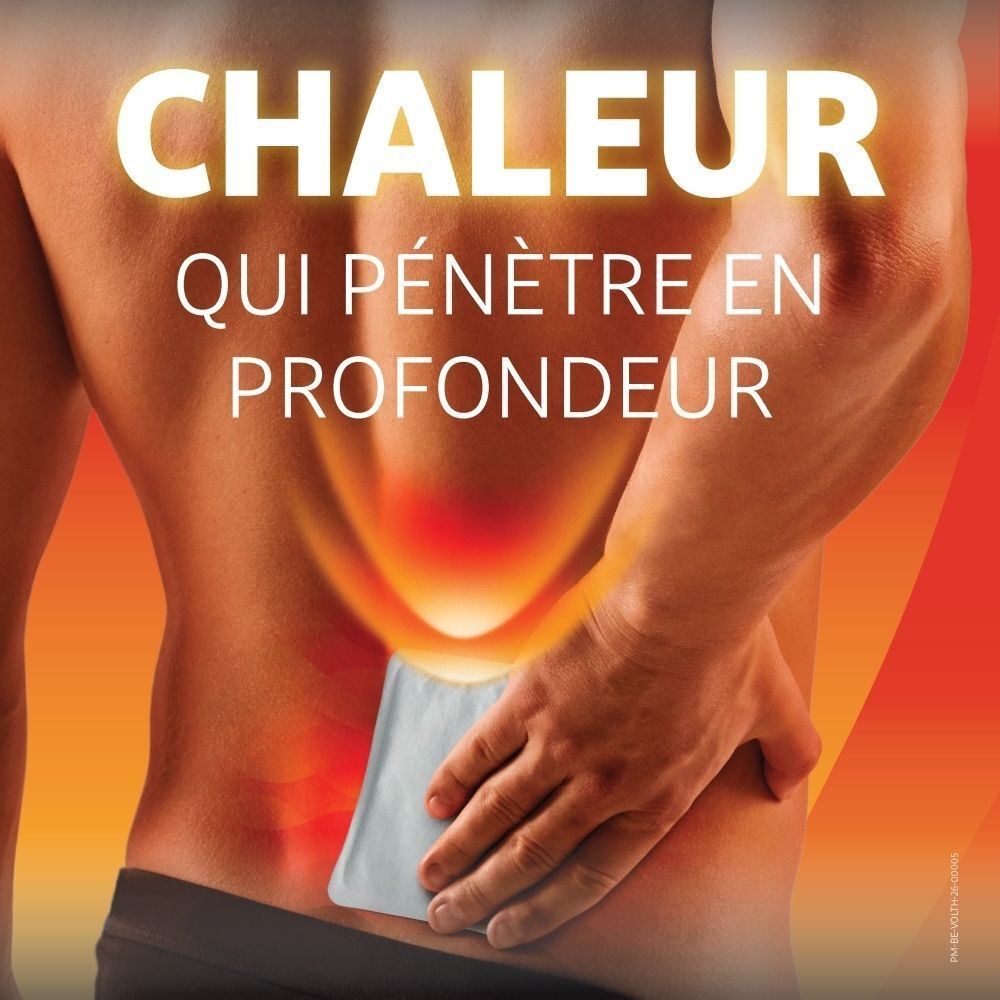 Patch chauffant VoltaHeat sur le bas du dos pour une chaleur pénétrante.
