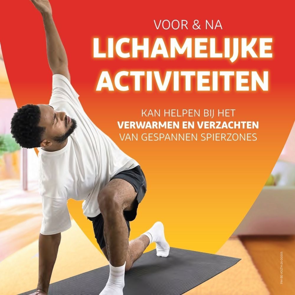 Man in beweging, Volta Heat Gel voor en na lichamelijke activiteit.