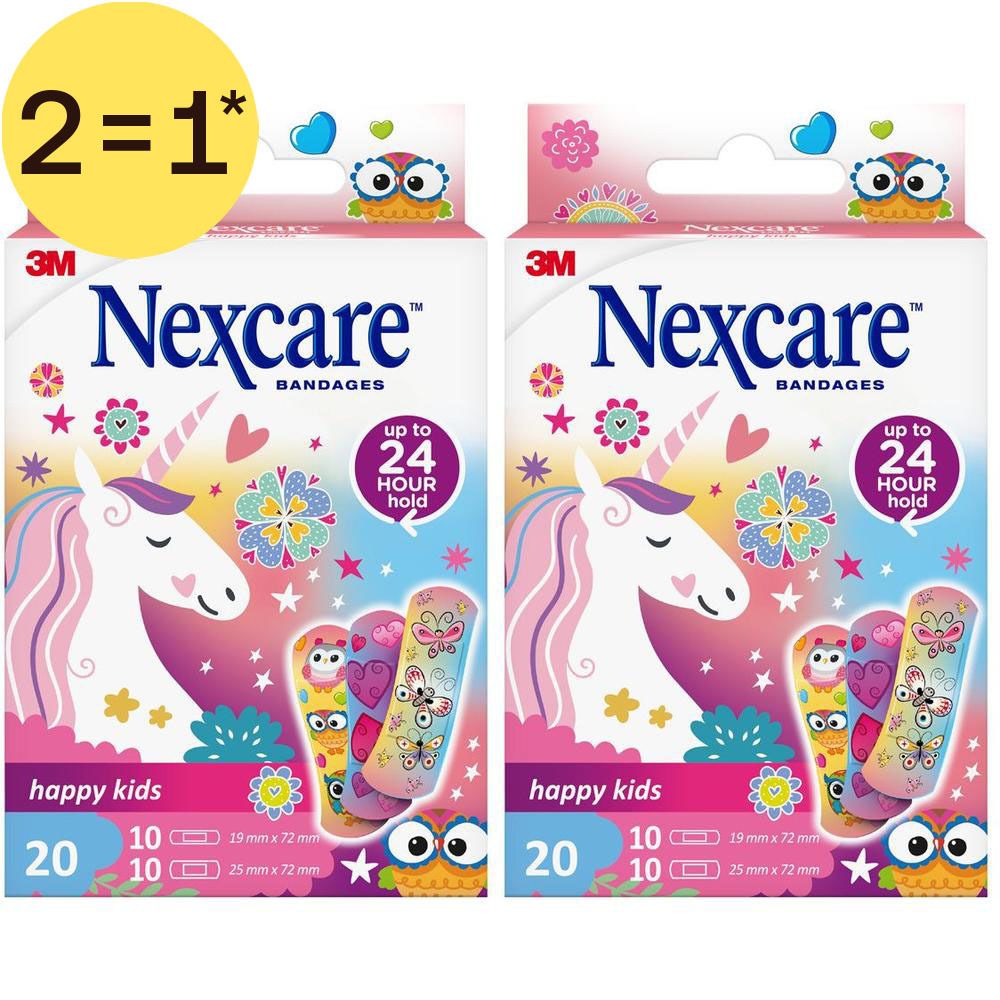 Boîte de pansements Nexcare Happy Kids motif licorne, 20 pansements.