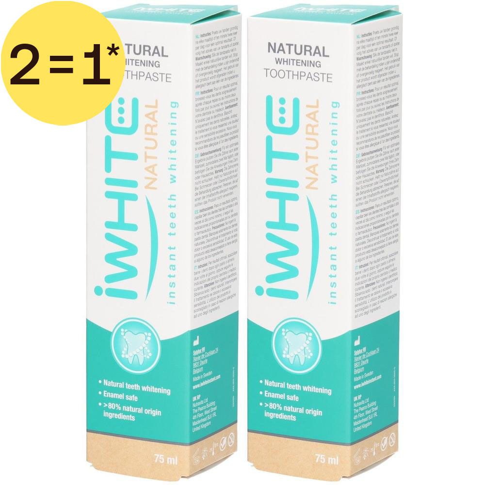 Deux paquets de dentifrice blanchissant naturel iWhite, 75 ml.
