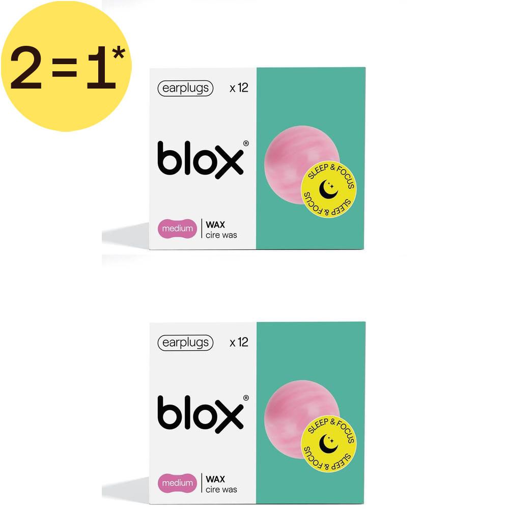 Twee pakken Blox oordopjes, Medium, Wax, 12 per pak.