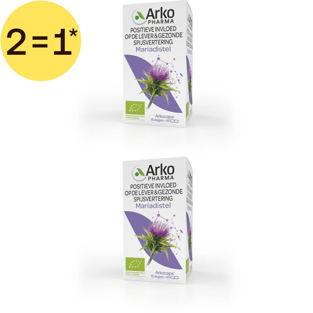 Arkogélules Mariadistel Bio: Twee verpakkingen met mariadistel-extract voor lever en spijsvertering. Bio-keurmerk.