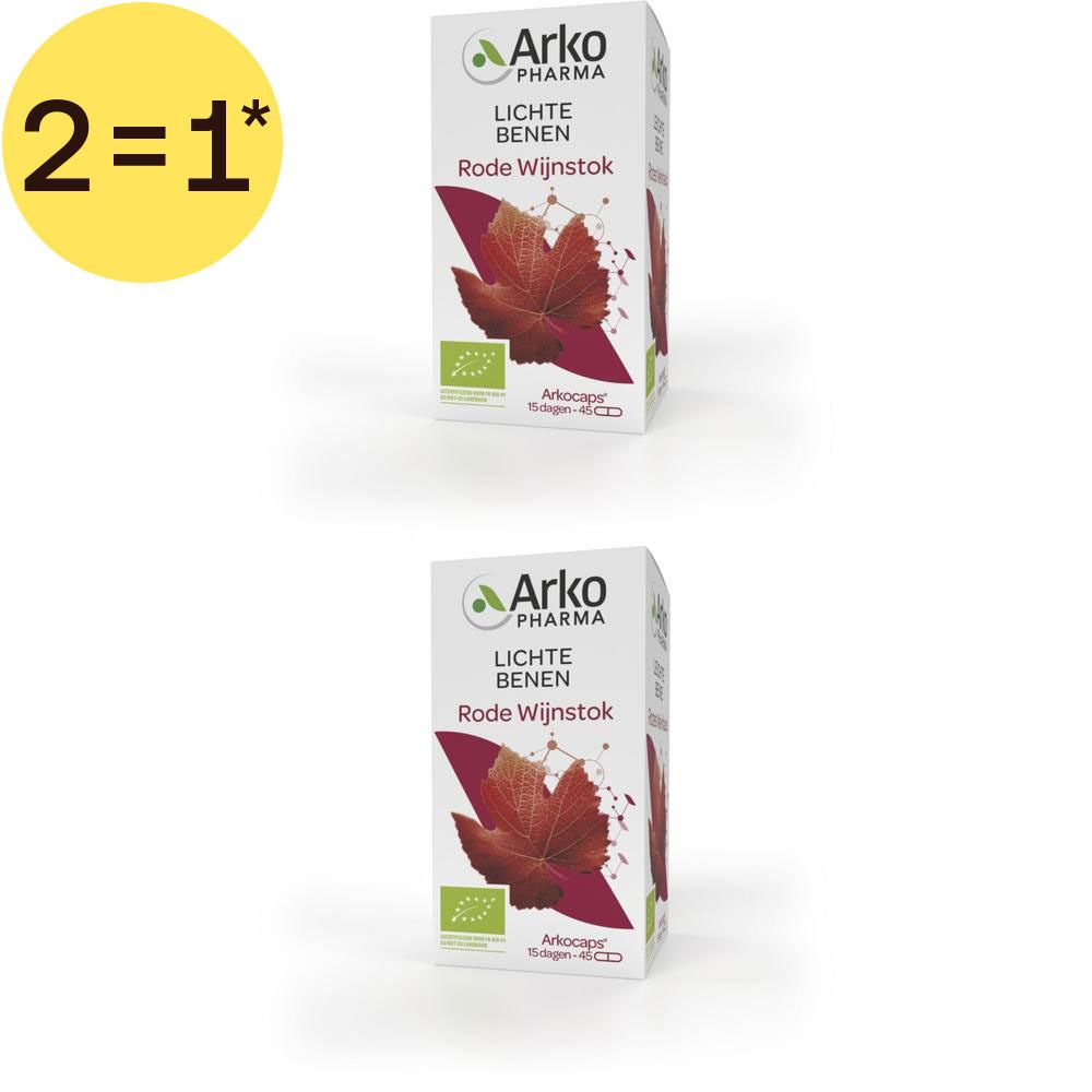 Arkogélules Vitiven Rode Wijnstok Bio verpakking van twee dozen. Rood wijnblad symbool. "2=1" aanbieding.