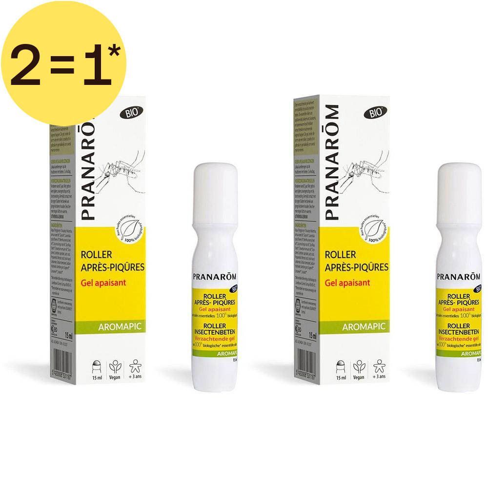 Deux roll-ons Pranarôm Aromapic Après-Piqûres Bio 15ml. Gel apaisant après piqûres.