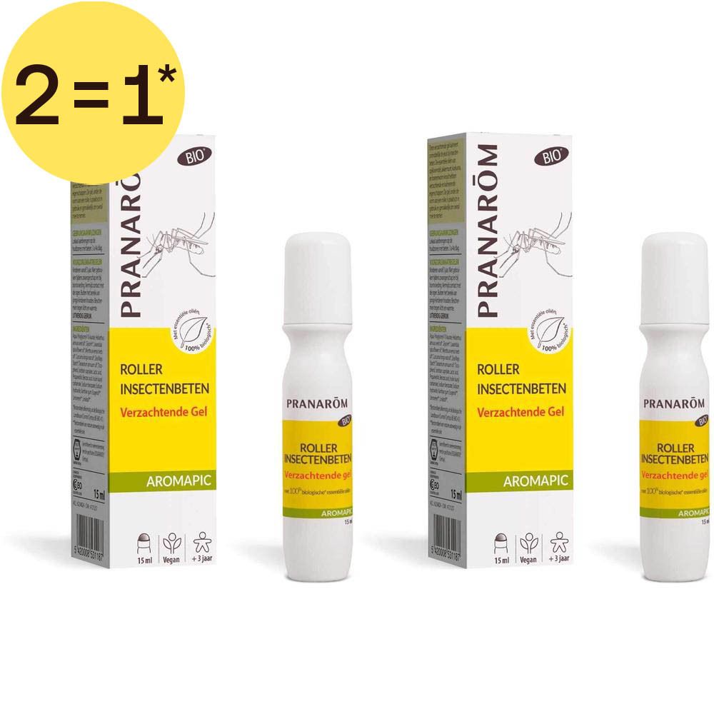 Twee Pranarôm Aromapic Roller Insectenbeten Bio 15ml. Verzachtende gel na insectenbeten.