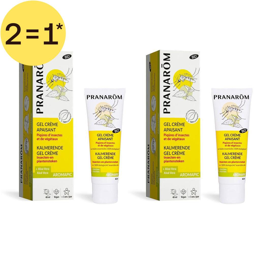 Deux flacons et boîtes Pranarôm Aromapic Gel-Crème Apaisant. Gel-crème pour piqûres d'insectes.